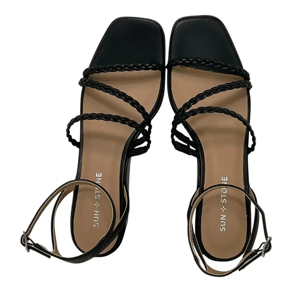 Sun + Stone Women's Alyssaa Strappy Platform Wedge Heel Sandals Black Size 10